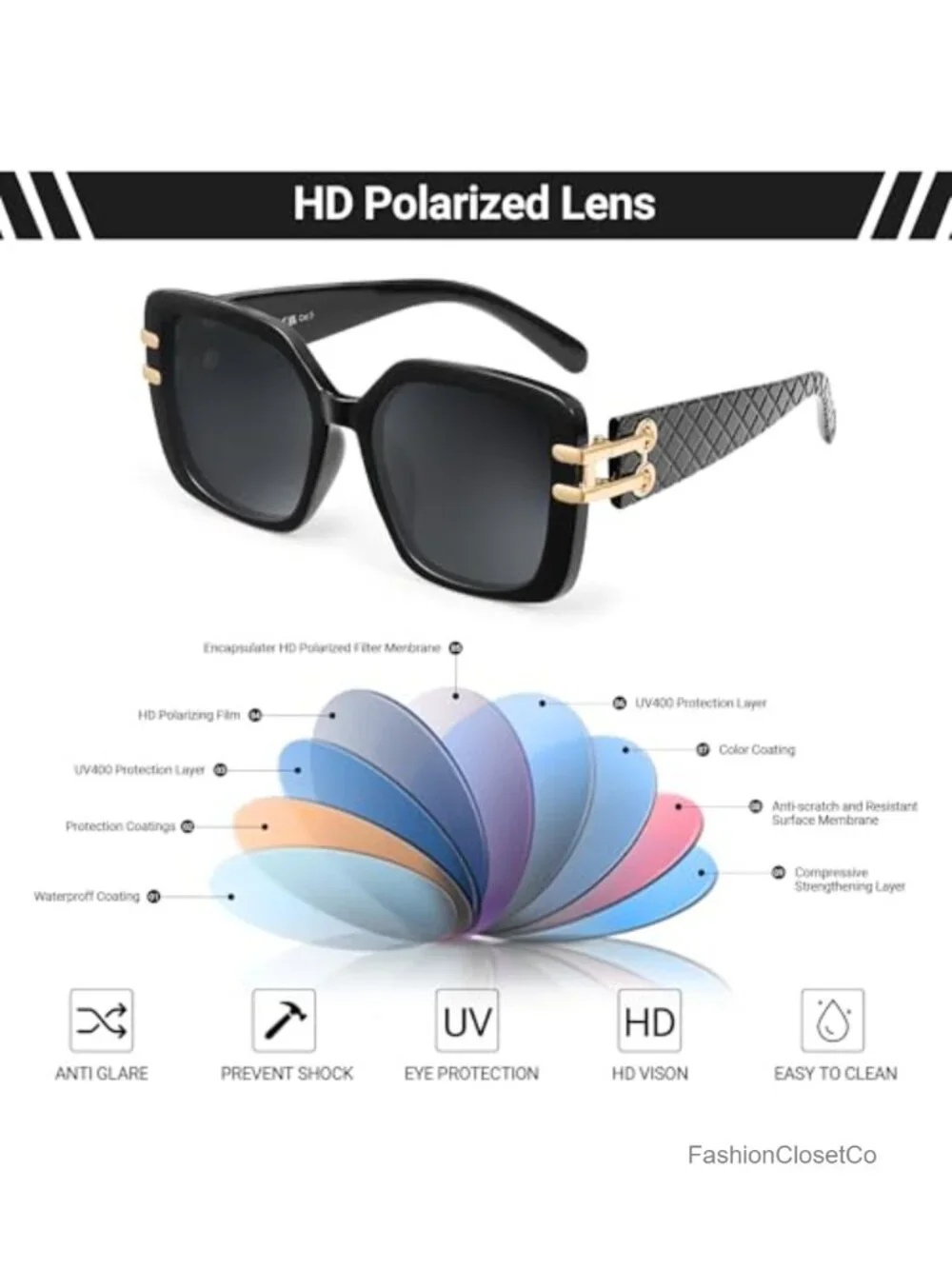 2 Pack Oversized Square Sunglasses UV400 Retro Women